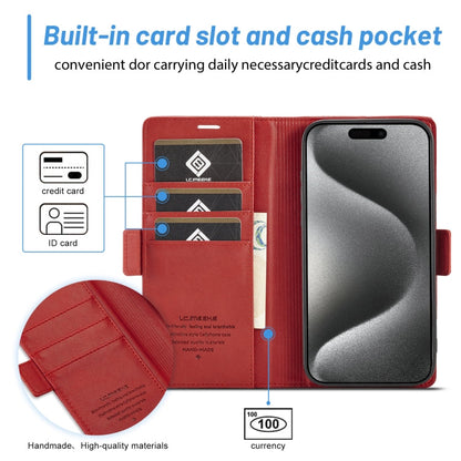 For iPhone 16 Pro Max LC.IMEEKE Skin-friendly Card Slots Leather Phone Case(Red)