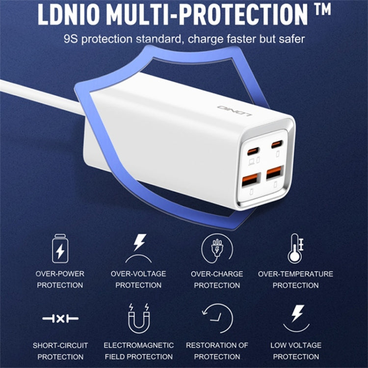 LDNIO A4610C PD65W Dual USB-C / Type-C + Dual USB Fast Charger, Cable Length: 1.5m, Plug Type:UK Plug(White)