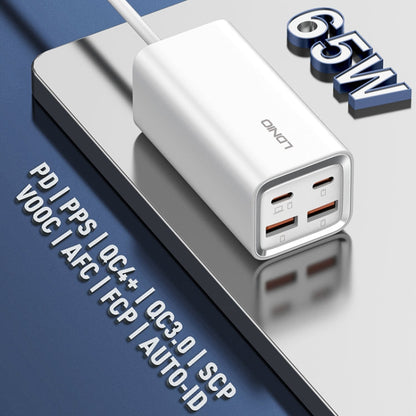 LDNIO A4610C PD65W Dual USB-C / Type-C + Dual USB Fast Charger, Cable Length: 1.5m, Plug Type:EU Plug·(White)