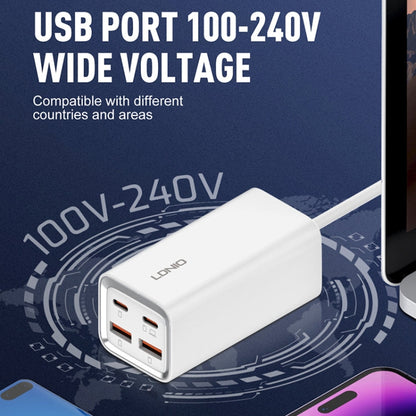 LDNIO A4610C PD65W Dual USB-C / Type-C + Dual USB Fast Charger, Cable Length: 1.5m, Plug Type:EU Plug·(White)