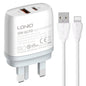 LDNIO Q229 QC3.0 / PD20W USB + Type-C Fast Charger with 1m USB to 8 Pin Cable, Plug Type:UK Plug(White)