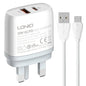 Chargeur rapide LDNIO Q229 QC3.0 / PD20W USB + Type-C avec câble USB vers Micro USB de 1 m, Type de prise : prise britannique (blanc)