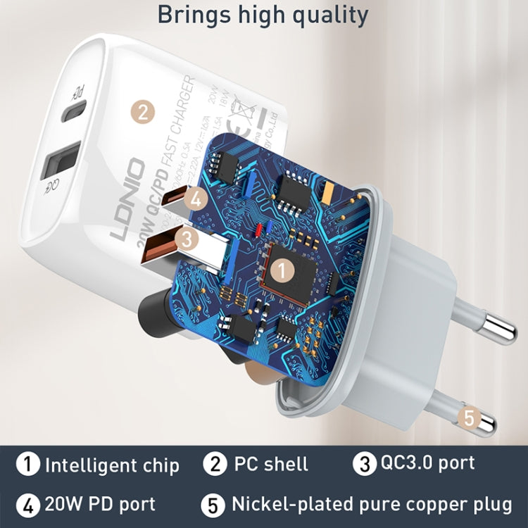 LDNIO Q229 QC3.0 / PD20W USB + Type-C Fast Charger with 1m USB to Micro USB Cable, Plug Type:US Plug(White)