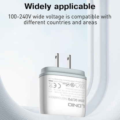 LDNIO Q229 QC3.0 / PD20W USB + Type-C Fast Charger with 1m USB to Micro USB Cable, Plug Type:US Plug(White)