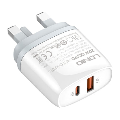 LDNIO Q229 QC3.0 / PD20W USB + Type-C Fast Charger with 1m USB to Type-C Cable, Plug Type:UK Plug(White)
