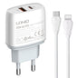 Chargeur rapide LDNIO Q229 QC3.0 / PD20W USB + Type-C avec câble Type-C vers 8 broches de 1 m, Type de prise : Prise UE (blanc)