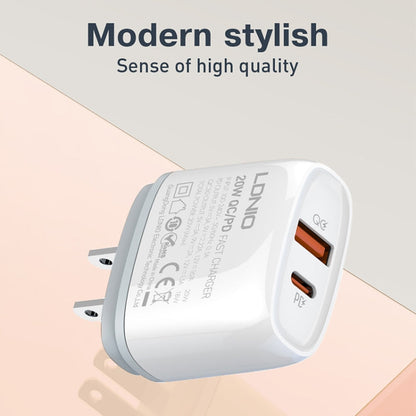 LDNIO Q229 QC3.0 / PD20W USB + Type-C Fast Charger with 1m Type-C to Type-C Cable, Plug Type:UK Plug(White)