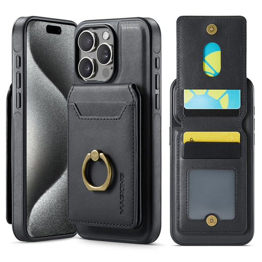 For iPhone 15 Pro Max MAGKING K1 MagSafe Detachable Wallet RFID Back Cover Phone Case(Black)
