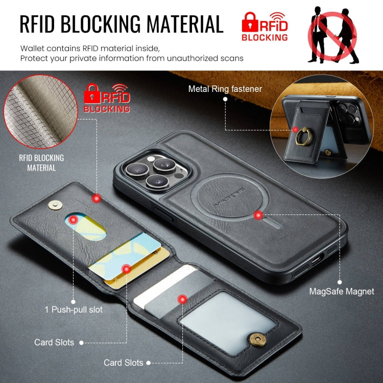 For iPhone 15 Pro Max MAGKING K1 MagSafe Detachable Wallet RFID Back Cover Phone Case(Black)