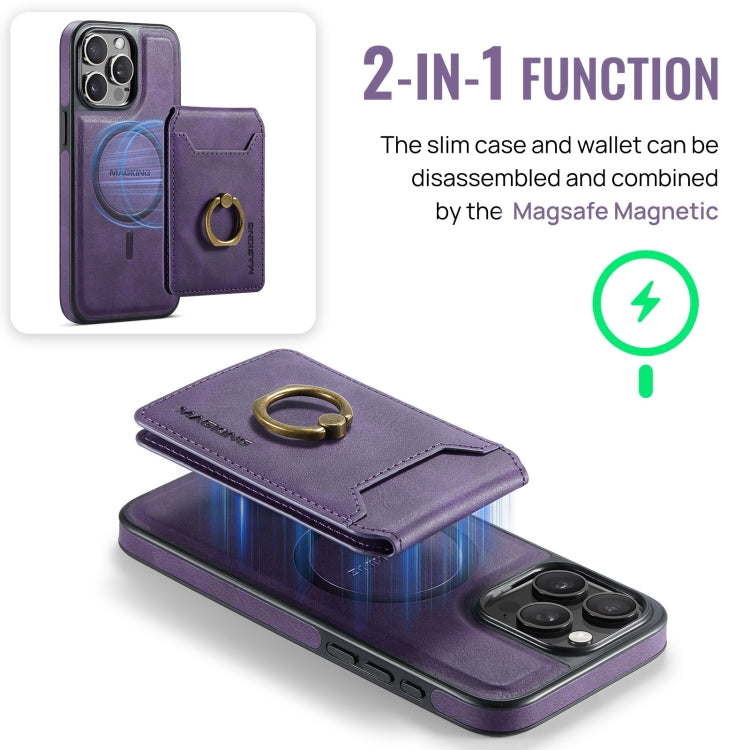 For iPhone 15 Pro Max MAGKING K1 MagSafe Detachable Wallet RFID Back Cover Phone Case(Purple)