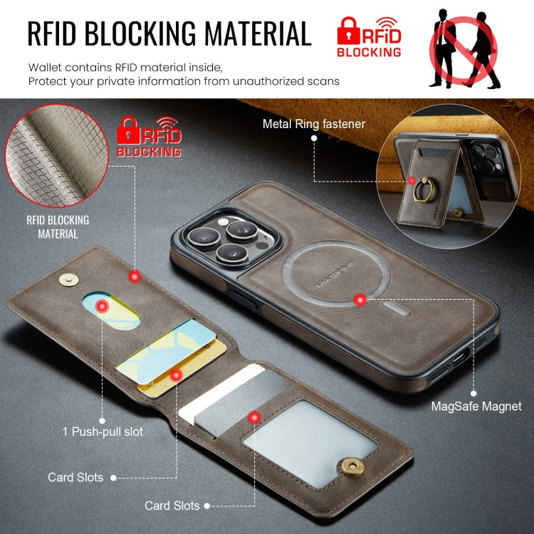 For iPhone 15 Pro MAGKING K1 MagSafe Detachable Wallet RFID Back Cover Phone Case(Coffee)