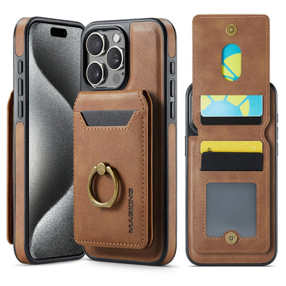 For iPhone 15 Pro MAGKING K1 MagSafe Detachable Wallet RFID Back Cover Phone Case(Brown)