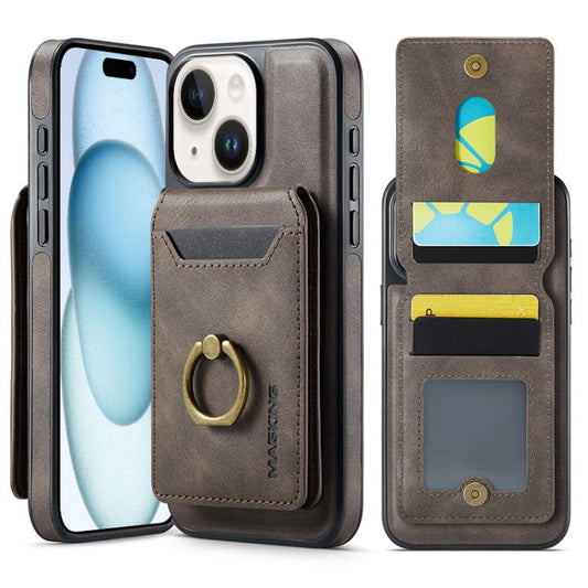 For iPhone 15 MAGKING K1 MagSafe Detachable Wallet RFID Back Cover Phone Case(Coffee)
