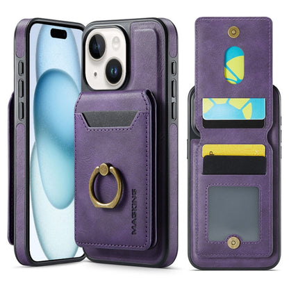 For iPhone 15 MAGKING K1 MagSafe Detachable Wallet RFID Back Cover Phone Case(Purple)