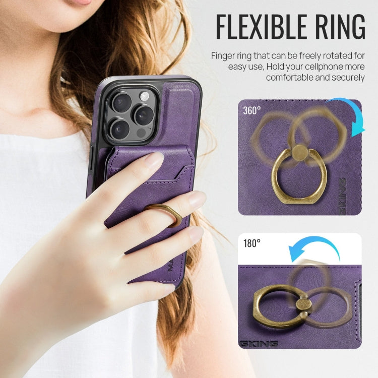 For iPhone 15 MAGKING K1 MagSafe Detachable Wallet RFID Back Cover Phone Case(Purple)