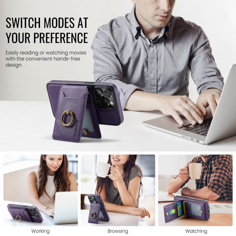 For iPhone 15 MAGKING K1 MagSafe Detachable Wallet RFID Back Cover Phone Case(Purple)