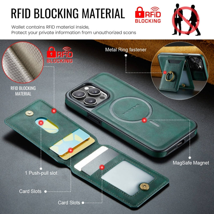 For iPhone 15 MAGKING K1 MagSafe Detachable Wallet RFID Back Cover Phone Case(Green)
