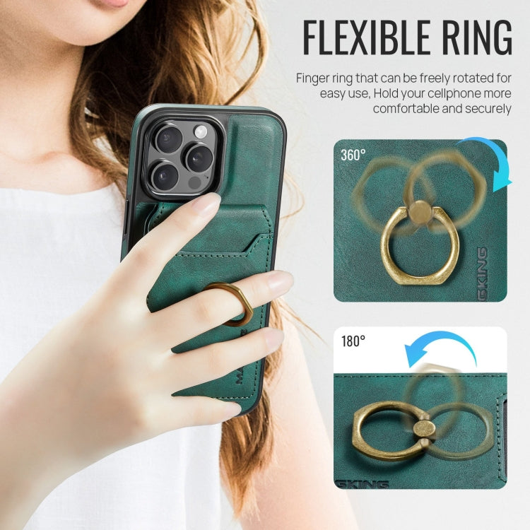 For iPhone 15 MAGKING K1 MagSafe Detachable Wallet RFID Back Cover Phone Case(Green)