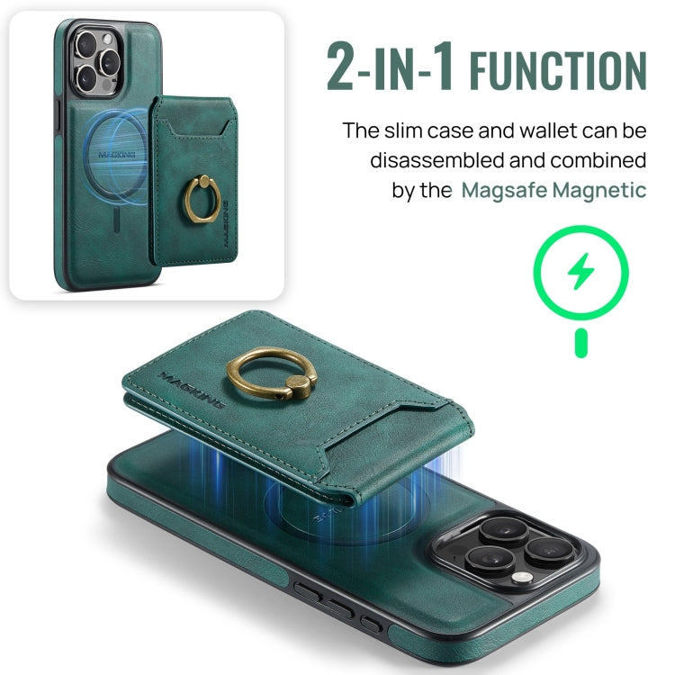 For iPhone 15 MAGKING K1 MagSafe Detachable Wallet RFID Back Cover Phone Case(Green)