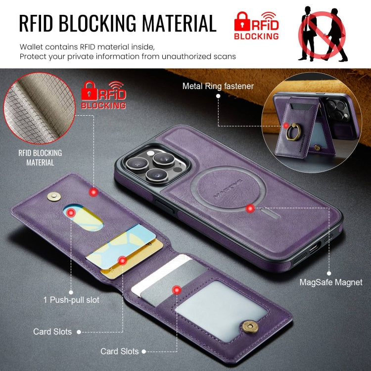 For iPhone 14 Plus MAGKING K1 MagSafe Detachable Wallet RFID Back Cover Phone Case(Purple)