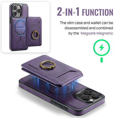 For iPhone 14 Plus MAGKING K1 MagSafe Detachable Wallet RFID Back Cover Phone Case(Purple)