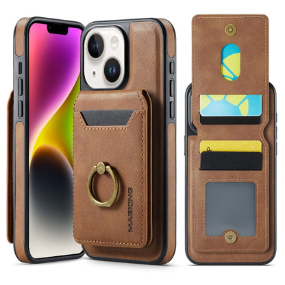 For iPhone 14 Plus MAGKING K1 MagSafe Detachable Wallet RFID Back Cover Phone Case(Brown)