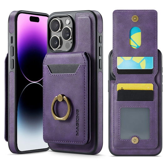 Pour iPhone 14 Pro MAGKING K1 Étui Téléphone avec MagSafe, Portefeuille Détachable RFID et Coque Arrière (Violet)