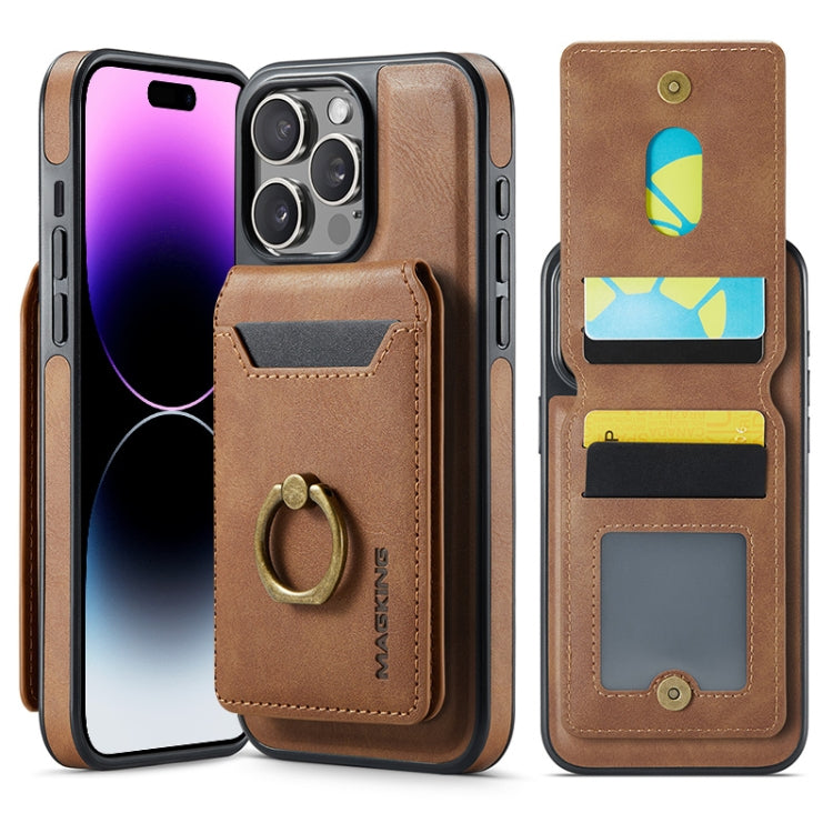 For iPhone 14 Pro MAGKING K1 MagSafe Detachable Wallet RFID Back Cover Phone Case(Brown)