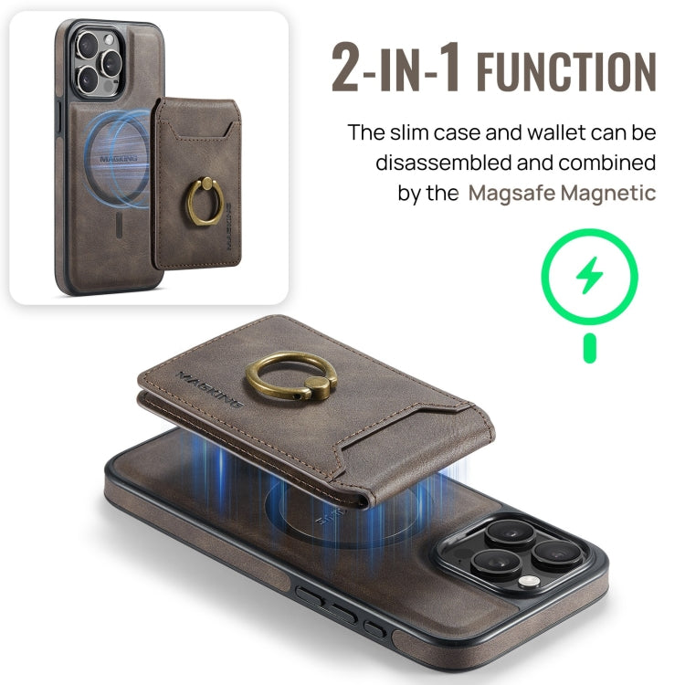For iPhone 14 Pro Max MAGKING K1 MagSafe Detachable Wallet RFID Back Cover Phone Case(Coffee)