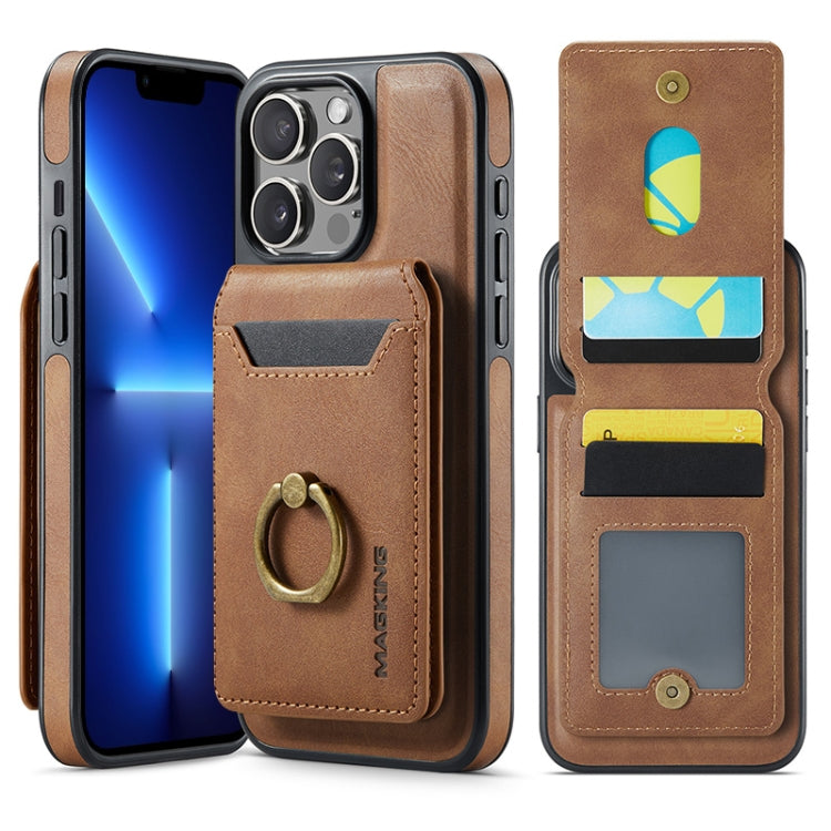 For iPhone 13 Pro Max MAGKING K1 MagSafe Detachable Wallet RFID Back Cover Phone Case(Brown)