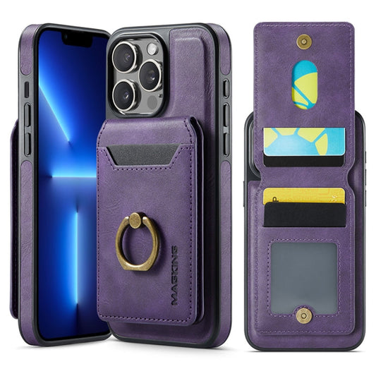 Pour iPhone 13 Pro MAGKING K1 MagSafe Étui de téléphone avec portefeuille détachable RFID (Violet)