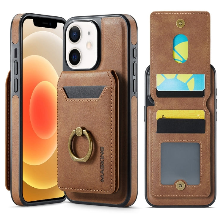 For iPhone 12 MAGKING K1 MagSafe Detachable Wallet RFID Back Cover Phone Case(Brown)