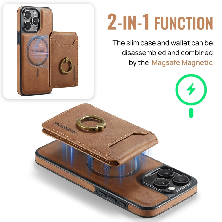 For iPhone 12 MAGKING K1 MagSafe Detachable Wallet RFID Back Cover Phone Case(Brown)