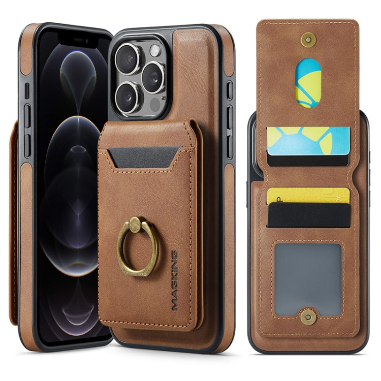 For iPhone 12 Pro MAGKING K1 MagSafe Detachable Wallet RFID Back Cover Phone Case(Brown)