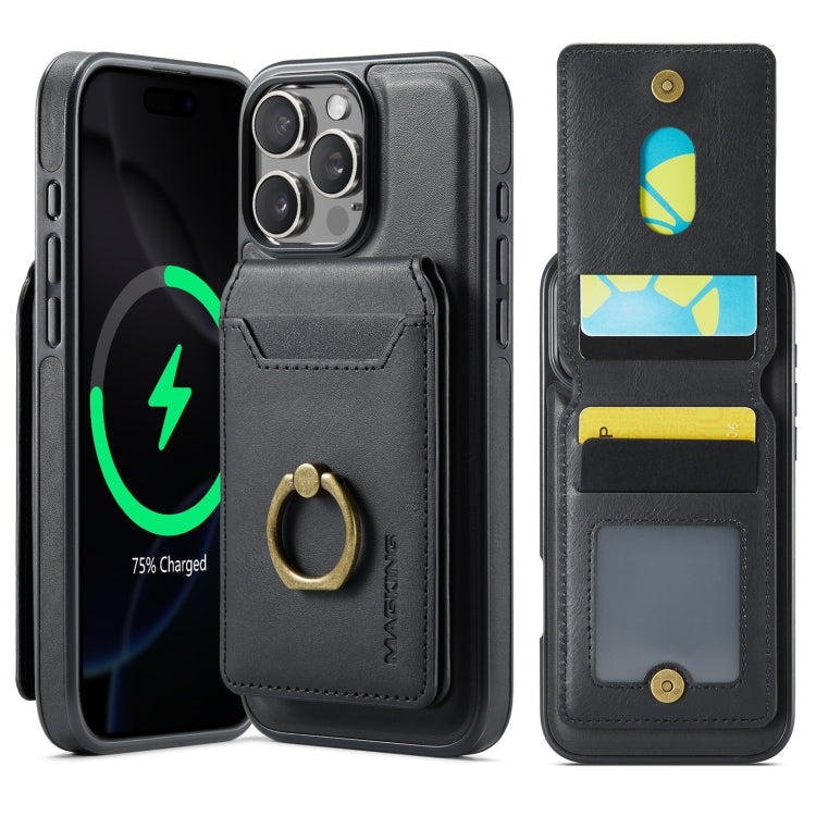 For iPhone 16 Pro Max MAGKING K1 MagSafe Detachable Wallet RFID Back Cover Phone Case(Black)