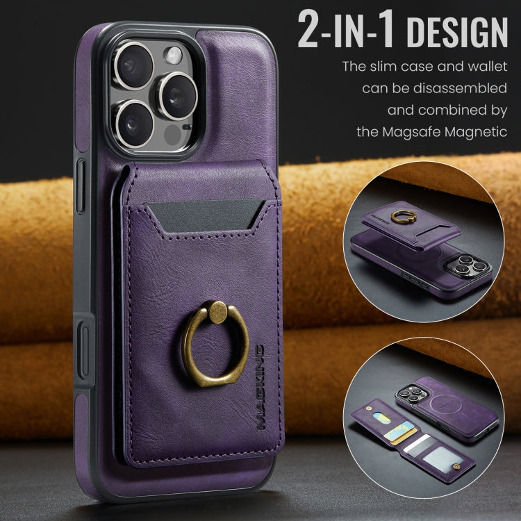 For iPhone 16 Pro Max MAGKING K1 MagSafe Detachable Wallet RFID Back Cover Phone Case(Purple)