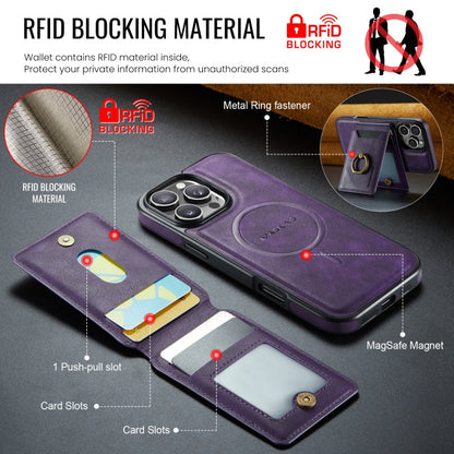 For iPhone 16 Pro Max MAGKING K1 MagSafe Detachable Wallet RFID Back Cover Phone Case(Purple)