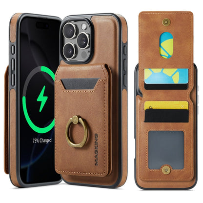 For iPhone 16 Pro Max MAGKING K1 MagSafe Detachable Wallet RFID Back Cover Phone Case(Brown)