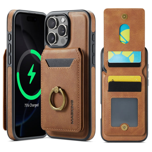 For iPhone 16 Pro Max MAGKING K1 MagSafe Detachable Wallet RFID Back Cover Phone Case(Brown)