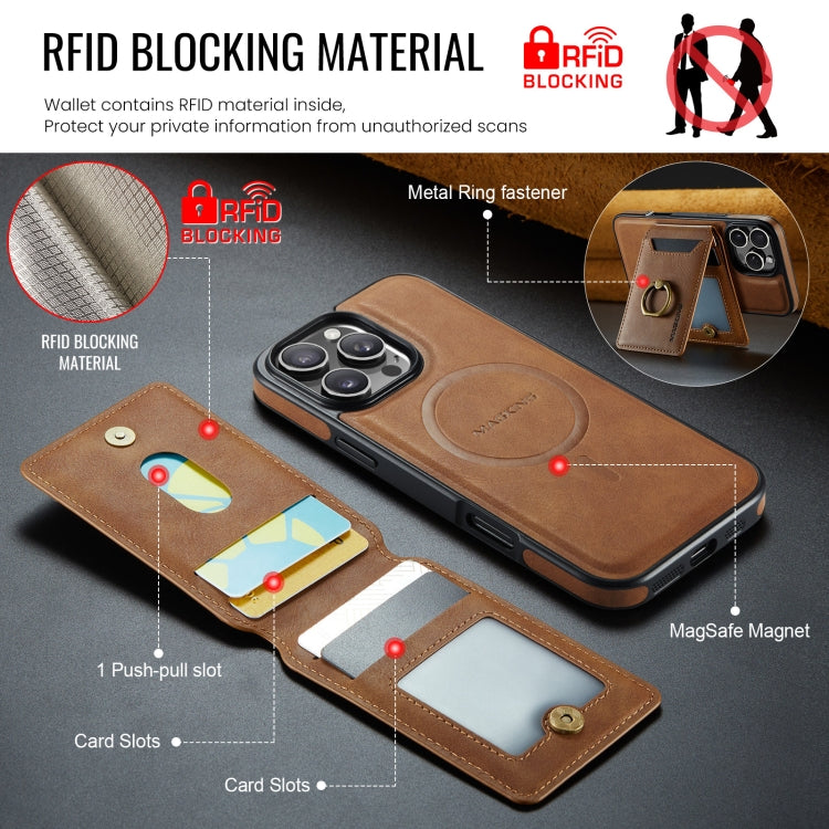 For iPhone 16 Pro Max MAGKING K1 MagSafe Detachable Wallet RFID Back Cover Phone Case(Brown)