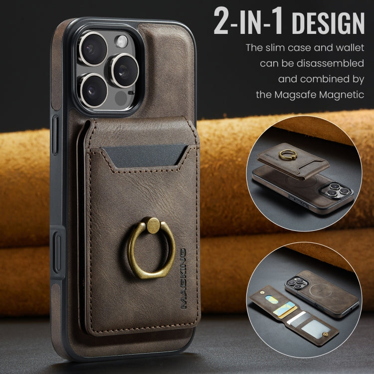 For iPhone 16 Pro MAGKING K1 MagSafe Detachable Wallet RFID Back Cover Phone Case(Coffee)