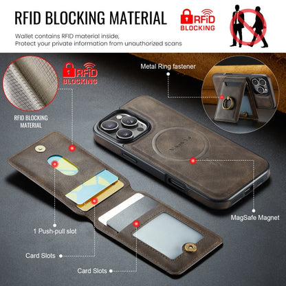 For iPhone 16 Pro MAGKING K1 MagSafe Detachable Wallet RFID Back Cover Phone Case(Coffee)