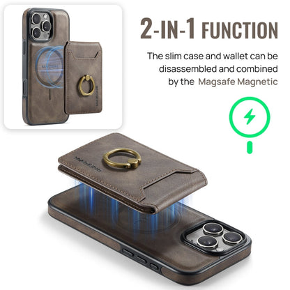 For iPhone 16 Pro MAGKING K1 MagSafe Detachable Wallet RFID Back Cover Phone Case(Coffee)