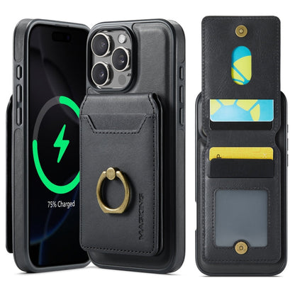 For iPhone 16 Pro MAGKING K1 MagSafe Detachable Wallet RFID Back Cover Phone Case(Black)