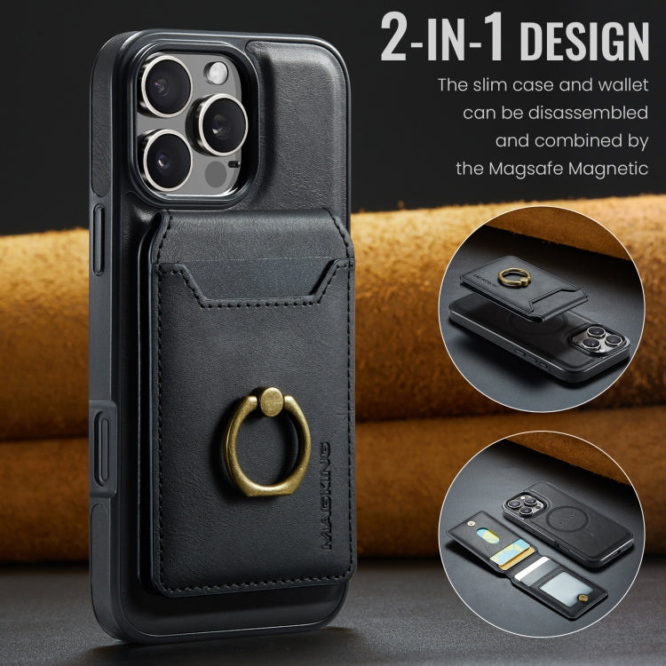 For iPhone 16 Pro MAGKING K1 MagSafe Detachable Wallet RFID Back Cover Phone Case(Black)