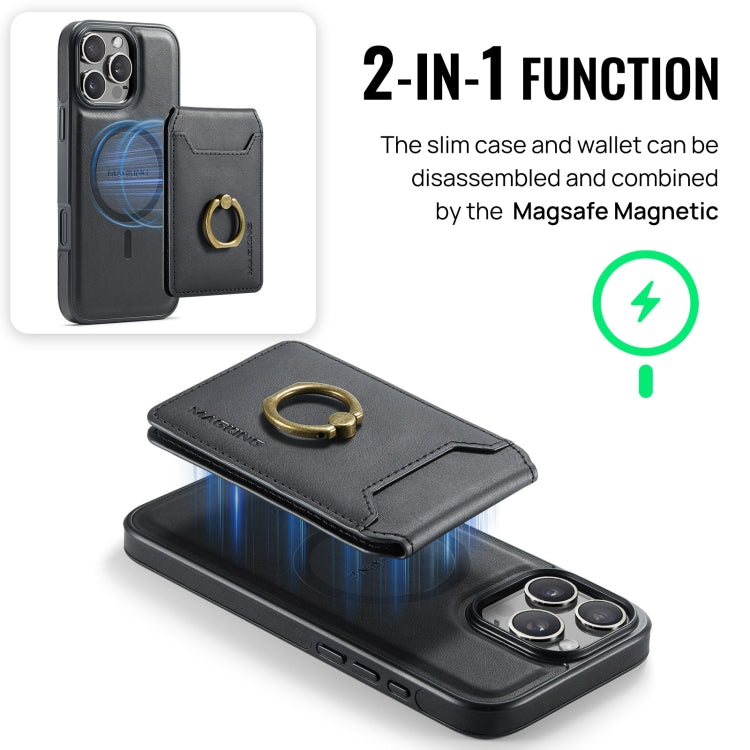 For iPhone 16 Pro MAGKING K1 MagSafe Detachable Wallet RFID Back Cover Phone Case(Black)