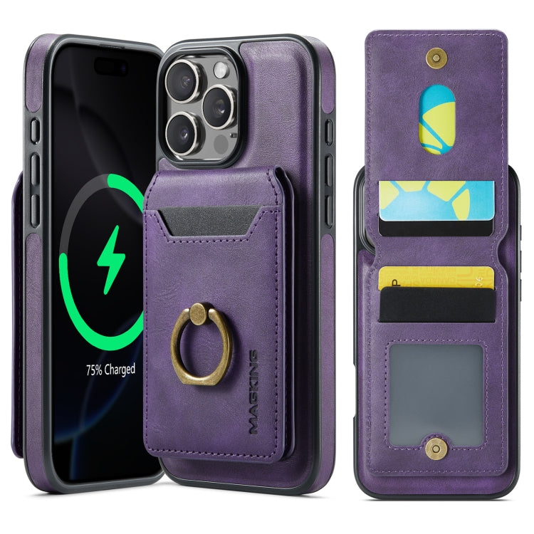 Pour iPhone 16 Pro MAGKING K1 Étui Téléphone avec MagSafe et Portefeuille Amovible RFID (Violet)