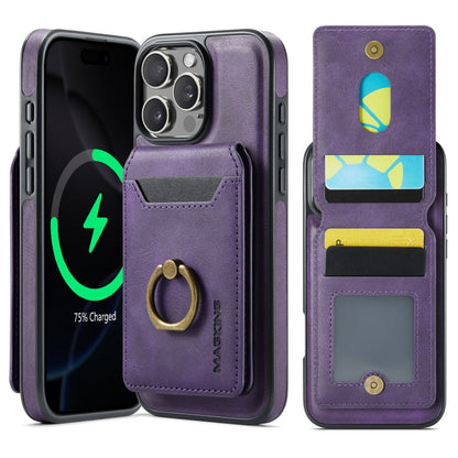 Pour iPhone 16 Pro MAGKING K1 Étui Téléphone avec MagSafe et Portefeuille Amovible RFID (Violet)