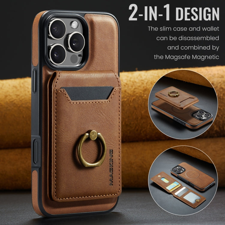 For iPhone 16 Pro MAGKING K1 MagSafe Detachable Wallet RFID Back Cover Phone Case(Brown)