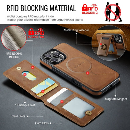 For iPhone 16 Pro MAGKING K1 MagSafe Detachable Wallet RFID Back Cover Phone Case(Brown)